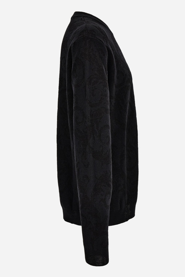 Knit Sweater In Barocco Leafy Jacquard Wool Blend