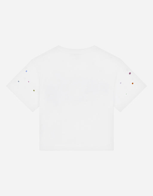JERSEY T-SHIRT WITH MULTI-COLORED FUSIBLE RHINESTONES