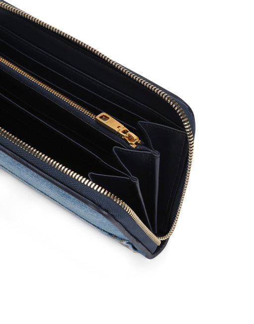 ZIP-AROUND DEVOTION WALLET IN PATCHWORK DENIM