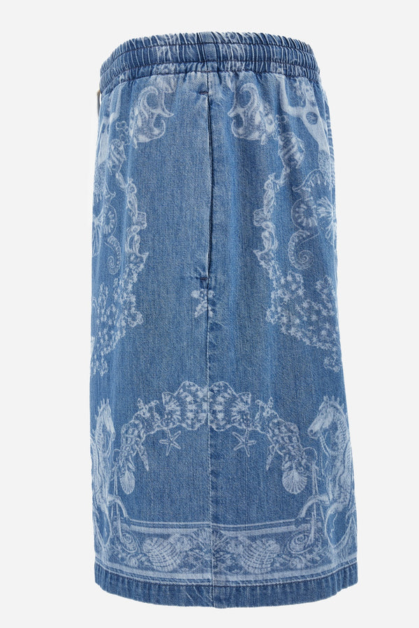 Short Denim In Stop Lasered Denim Holiday Print Medium Blue Wash