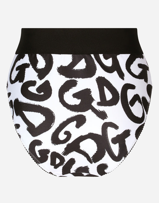 HIGH-WAISTED BRIEFS WITH GRAFFITI LOGO PRINT