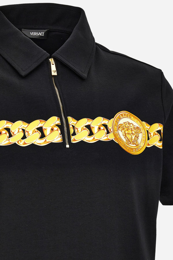 Polo In Cotton Jersey Fabric-Medusa Chain Print