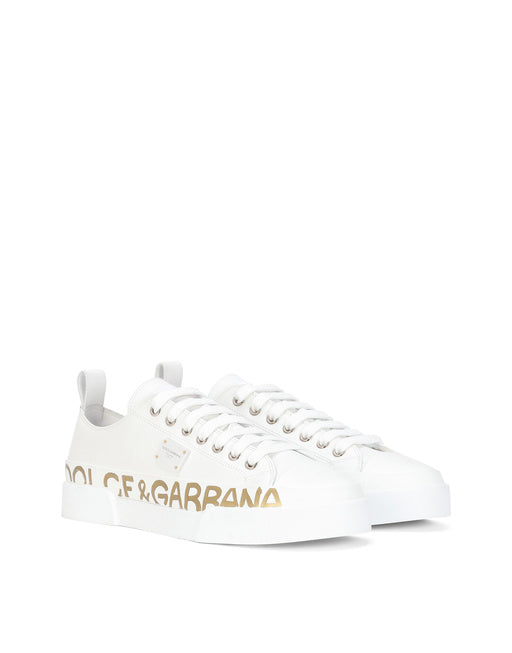 CALFSKIN PORTOFINO LIGHT SNEAKERS WITH LOGO-DETAILED PLATE AND LOGO PRINT