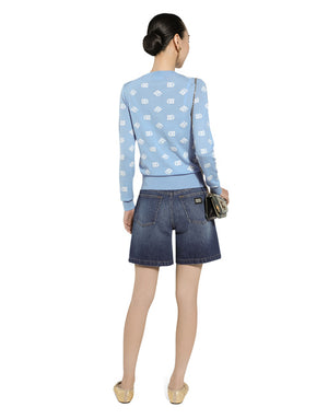 WOOL AND SILK CARDIGAN WITH ALL-OVER DG LOGO INTARSIA