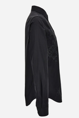 Evening Shirt In Cotton Poplin + Lurex And Bead Embroidery