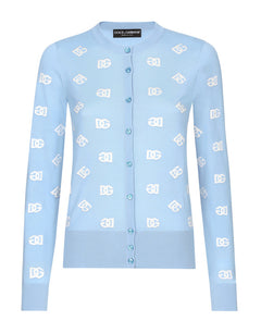 WOOL AND SILK CARDIGAN WITH ALL-OVER DG LOGO INTARSIA