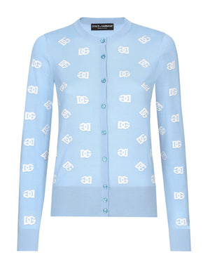 WOOL AND SILK CARDIGAN WITH ALL-OVER DG LOGO INTARSIA