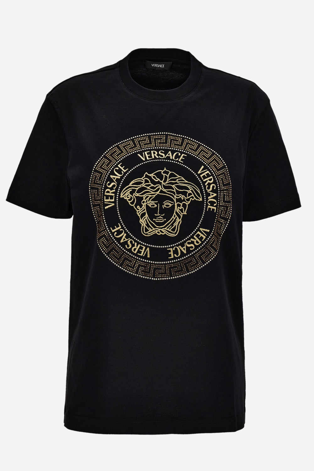 T-Shirt In Cotton Jersey-Medusa Versace Greca Thread Embroidery