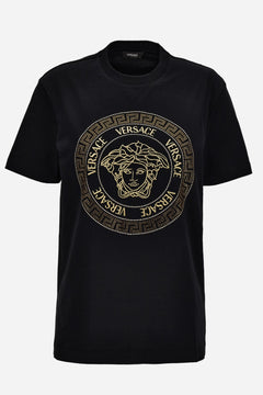 T-Shirt In Cotton Jersey-Medusa Versace Greca Thread Embroidery