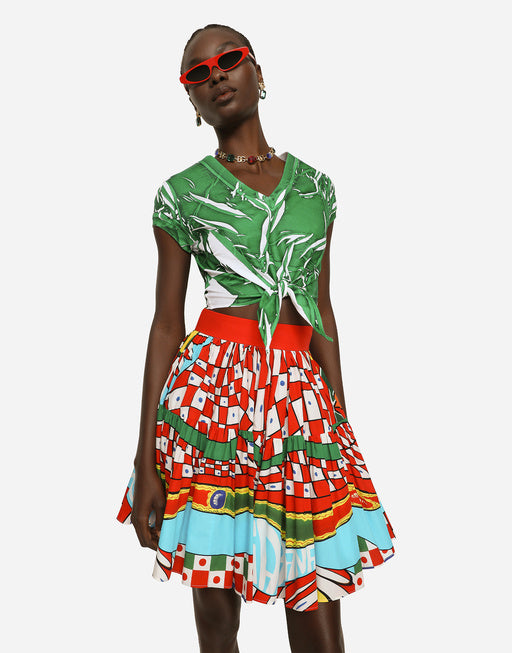 SHORT CARRETTO-PRINT POPLIN SKIRT