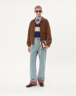 Pantalone In Denim Con Fondo In Jacquard
