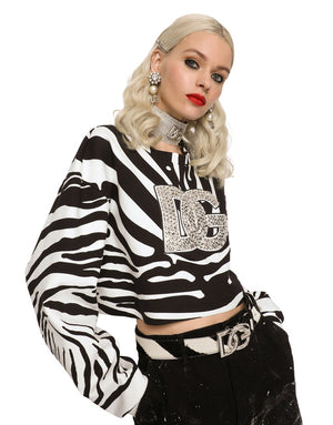 ZEBRA-PRINT INTERLOCK SWEATSHIRT WITH CRYSTAL-EMBELLISHED DG LOGO