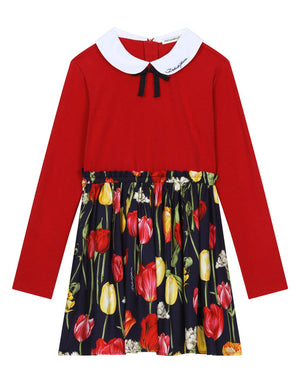 VIYELLA AND INTERLOCK DRESS WITH TULIP PRINT