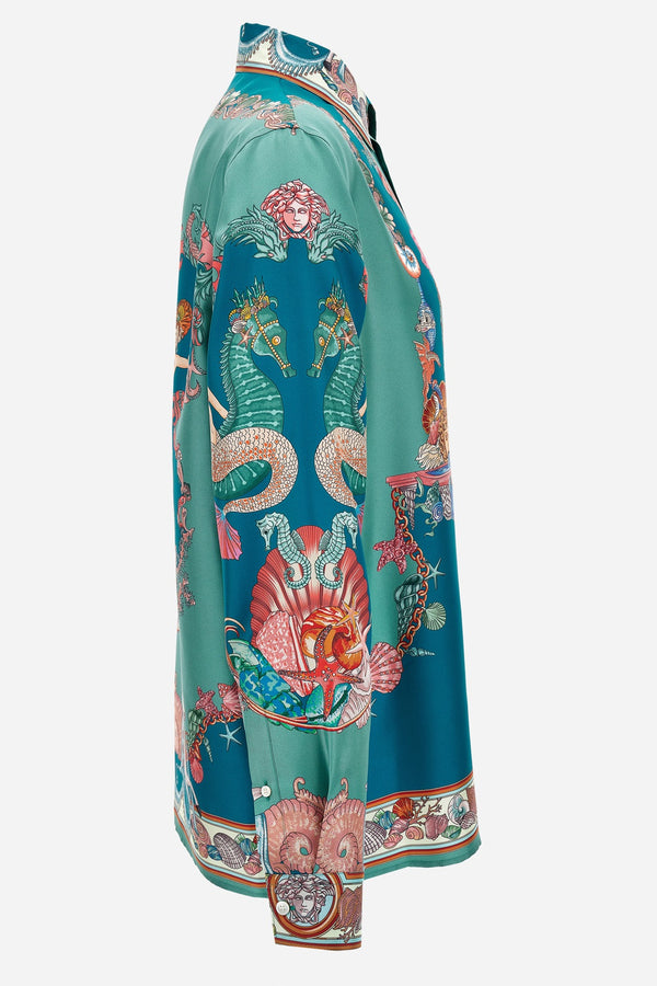 Informal Shirt In Silk Twill  Coral Theatre Print