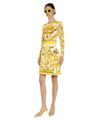 SHORT MAJOLICA-PRINT BROCADE SKIRT