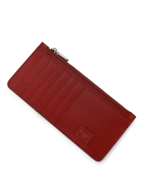 VERTICAL DAUPHINE CALFSKIN CARD HOLDER WITH BRANDED PLATE