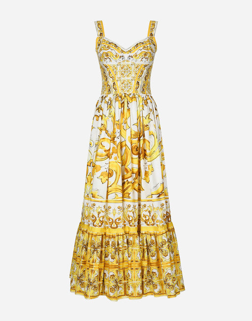 LONGUETTE BUSTIER DRESS IN MAIOLICA PRINT POPLIN
