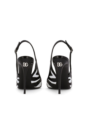 ZEBRA-PRINT POLISHED CALFSKIN SLINGBACKS