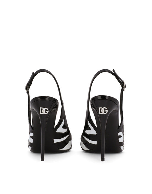 ZEBRA-PRINT POLISHED CALFSKIN SLINGBACKS