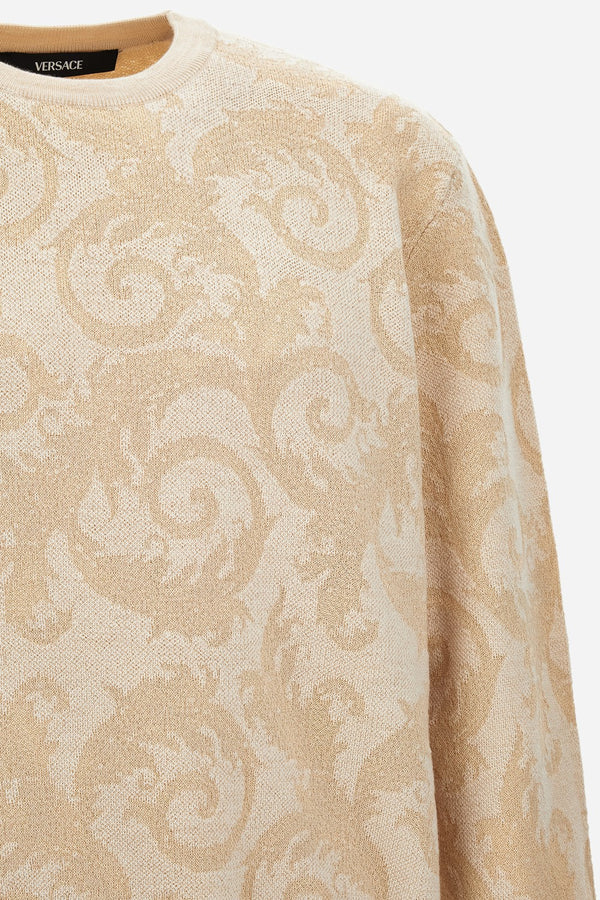 Knit Sweater In Barocco Leafy Jacquard Wool Blend