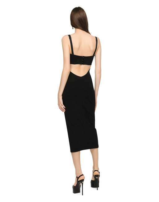 JERSEY AND SATIN CALF-LENGTH DRESS
