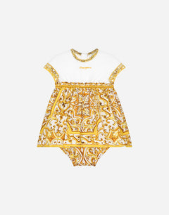 POPLIN AND JERSEY DRESS WITH YELLOW MAJOLICA PRINT
