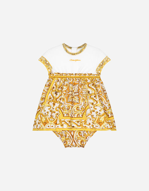 POPLIN AND JERSEY DRESS WITH YELLOW MAJOLICA PRINT