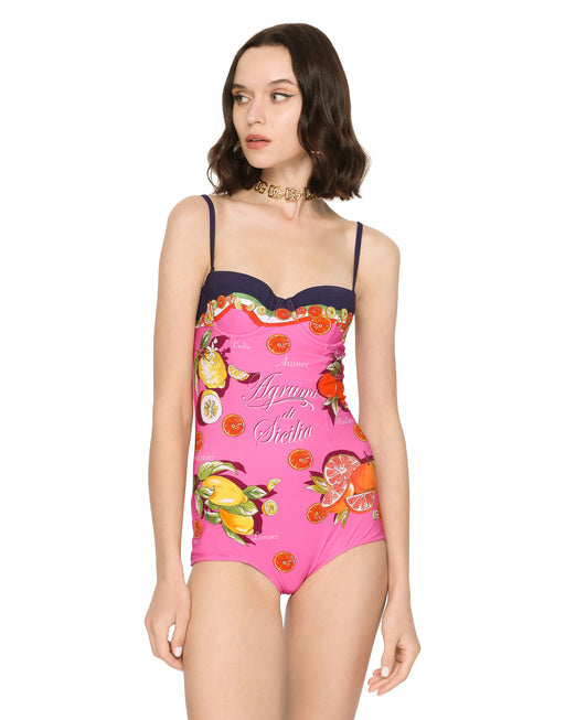 CITRUS-PRINT BALCONETTE ONE-PIECE SWIMSUIT