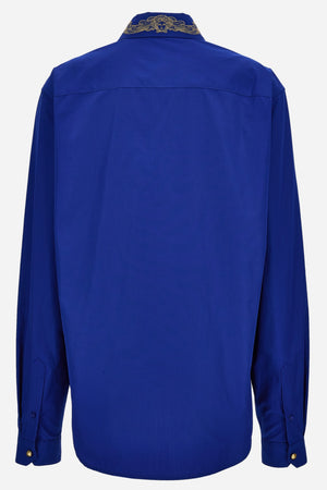 Informal Shirt In Poly Cotton Poplin Fabric-Leaf Embroidery Collar-Versace Emb.