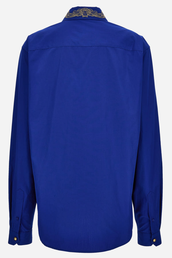 Informal Shirt In Poly Cotton Poplin Fabric-Leaf Embroidery Collar-Versace Emb.