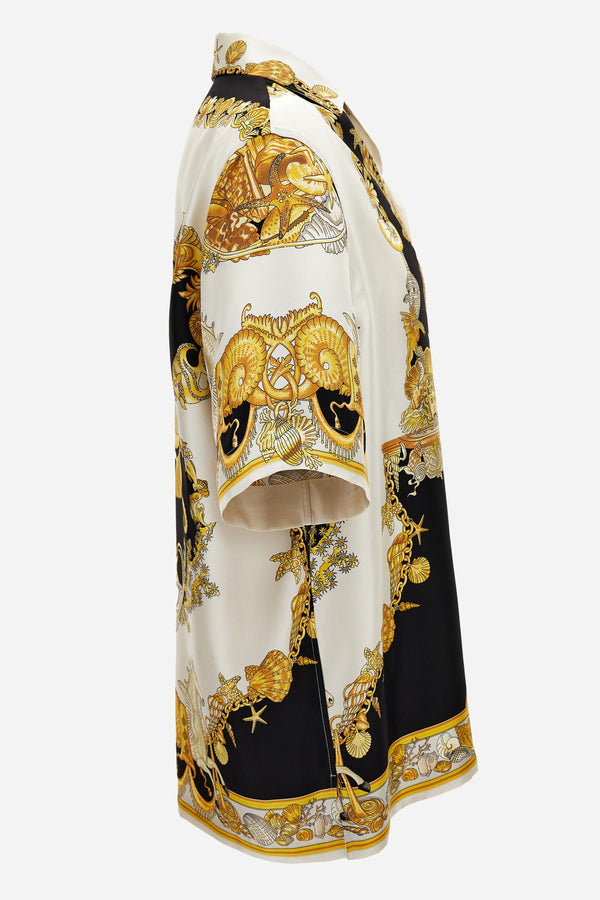 Informal Shirt In Silk Twill  Coral Theatre Print