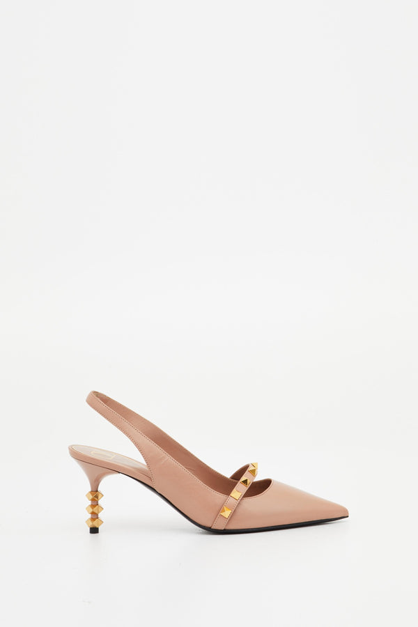 DÉCOLLETÉ SLINGBACK ROCKSTUD CON TACCO SCULTURA IN CAPRETTO 70MM