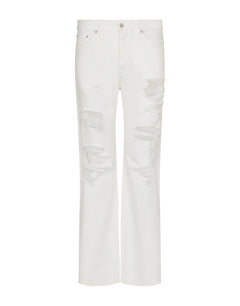 JEANS WITH RIPS, ABRASIONS AND DGVIB3 PATCH
