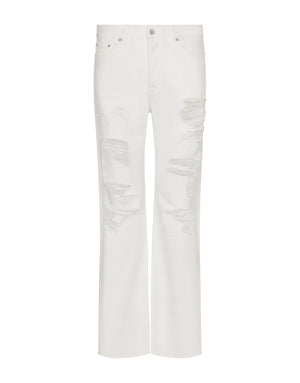 JEANS WITH RIPS, ABRASIONS AND DGVIB3 PATCH