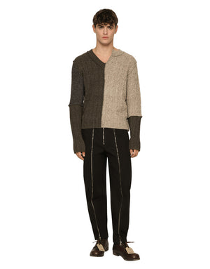 WASHED STRETCH GABARDINE PANTS WITH ZIPPER