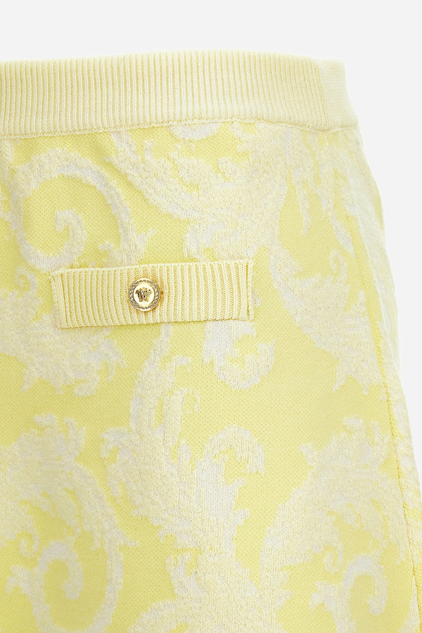 Knit Skirt In Barocco Leafy Viscose Blend Jacquard