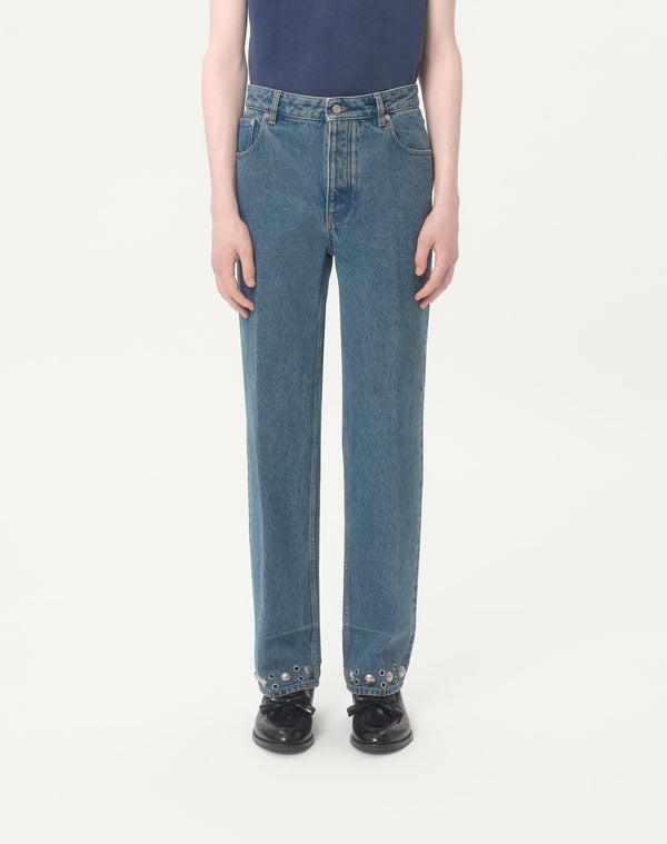 Pantalone In Denim Con Cabochons