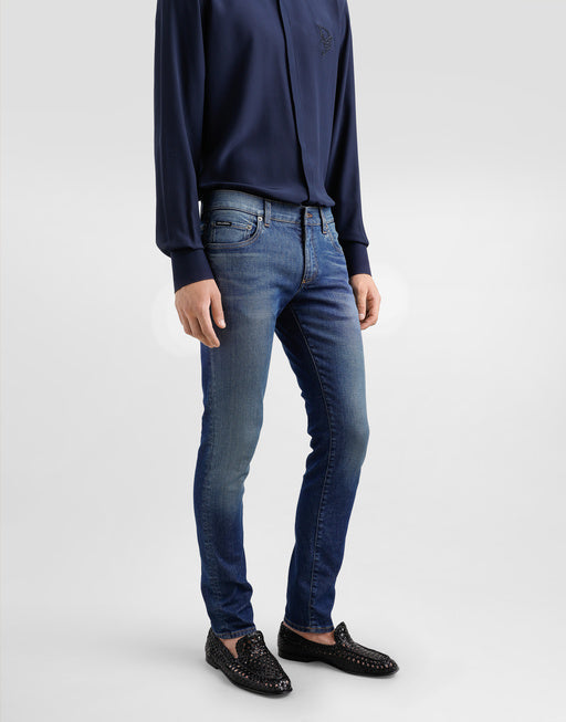 SKINNY JEANS IN STRETCH COTTON WITH LOGO EMBROIDERY
