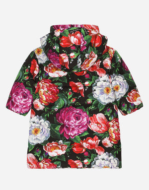 LONG NYLON DOWN JACKET WITH FLORAL PRINT