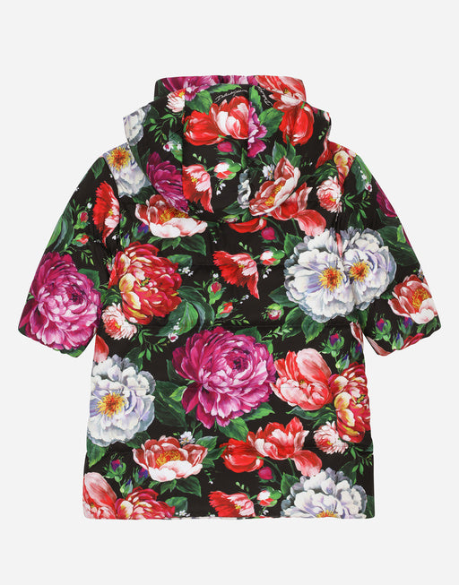 LONG NYLON DOWN JACKET WITH FLORAL PRINT