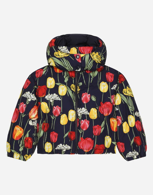 SHORT NYLON DOWN JACKET WITH TULIP PRINT