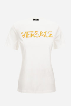 T-Shirt In Cotton Jersey Fabric With Versace Outline Embroidery