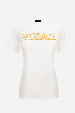 T-Shirt In Cotton Jersey Fabric With Versace Outline Embroidery