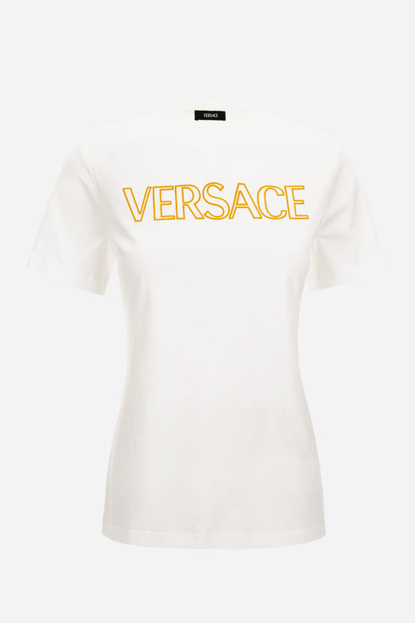 T-Shirt In Cotton Jersey Fabric With Versace Outline Embroidery