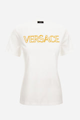 T-Shirt In Cotton Jersey Fabric With Versace Outline Embroidery