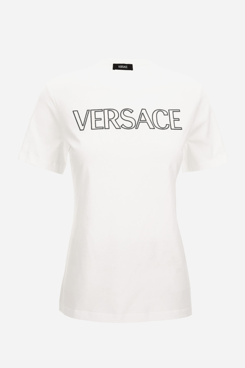 T-Shirt In Jersey Fabric-Versace Outline Embroidery