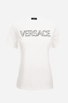 T-Shirt In Jersey Fabric-Versace Outline Embroidery