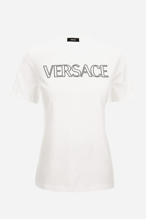 T-Shirt In Jersey Fabric-Versace Outline Embroidery