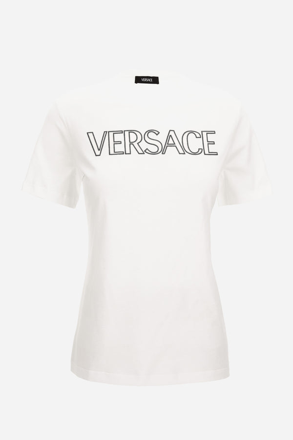 T-Shirt In Jersey Fabric-Versace Outline Embroidery