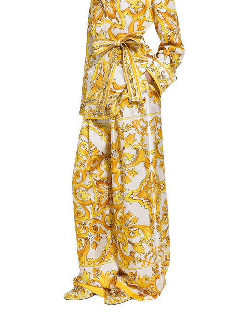 MAJOLICA-PRINT SILK TWILL PANTS WITH ELASTICATED WAISTBAND